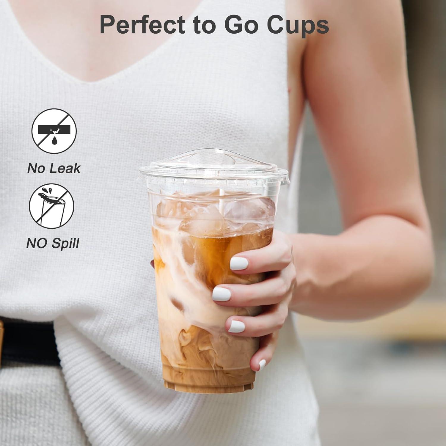 100 Pack – 20 oz Clear Plastic Cups with Lids, Sturdy & Food Safe Iced Coffee Cups with lids, Disposable Plastic Smoothie Cups for Cold Drinks, Sip Lids(20 oz)