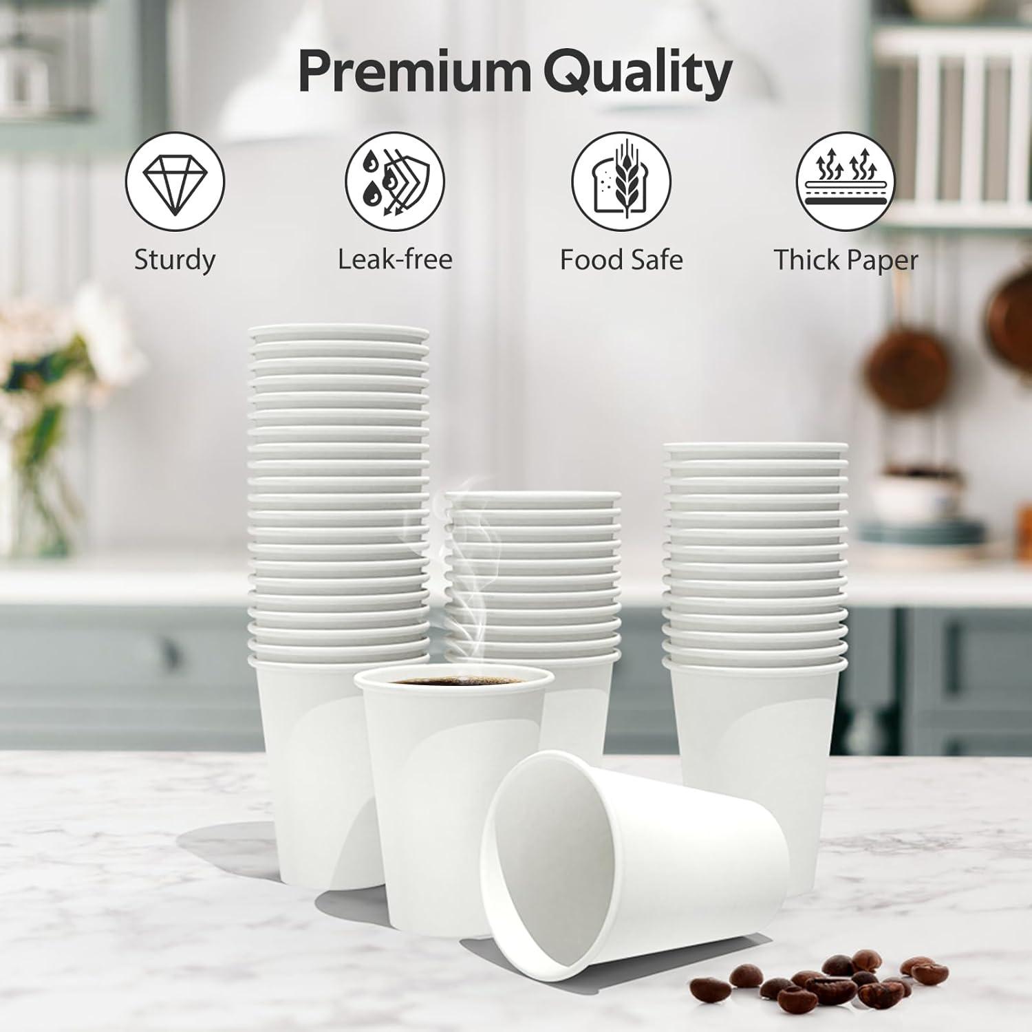 200 Count 12 oz Coffee Cups, Leak-Free Food Safe Paper Cups 12 oz, Disposable 12oz White Paper Cups for Cold and Hot Drinks(200)