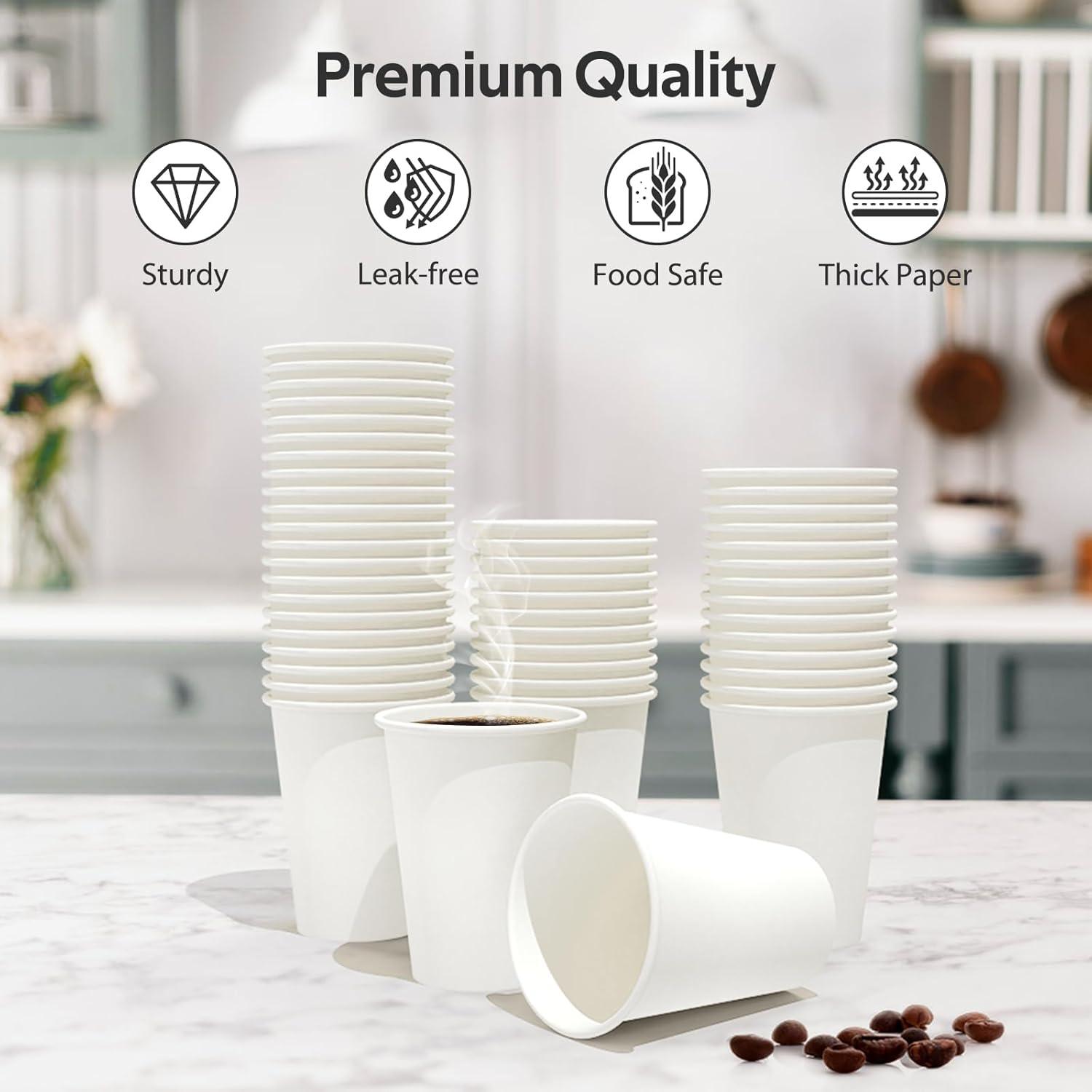 200 Count 12 oz Coffee Cups, Leak-Free Food Safe Paper Cups 12 oz, Disposable 12oz White Paper Cups for Cold and Hot Drinks(100)