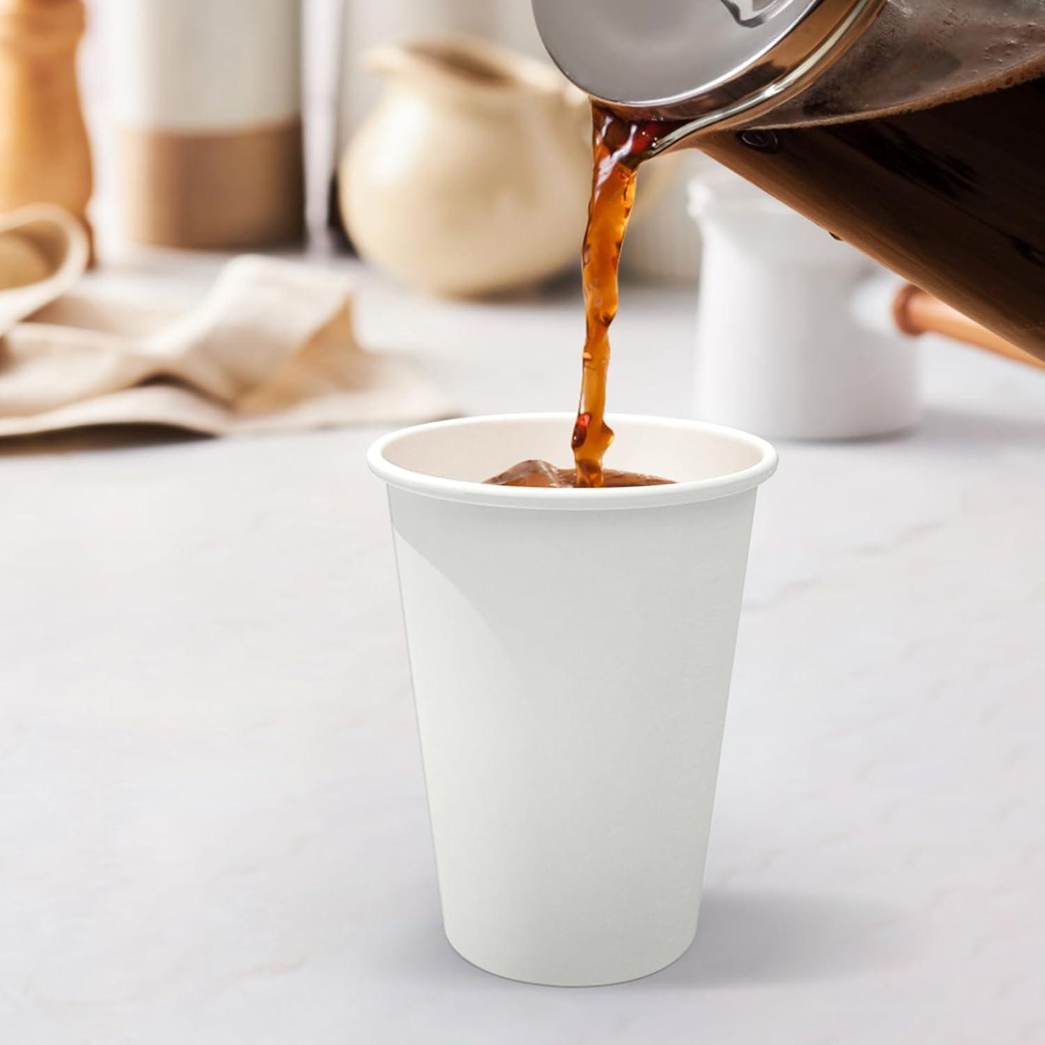 200 Count 12 oz Coffee Cups, Leak-Free Food Safe Paper Cups 12 oz, Disposable 12oz White Paper Cups for Cold and Hot Drinks(100)