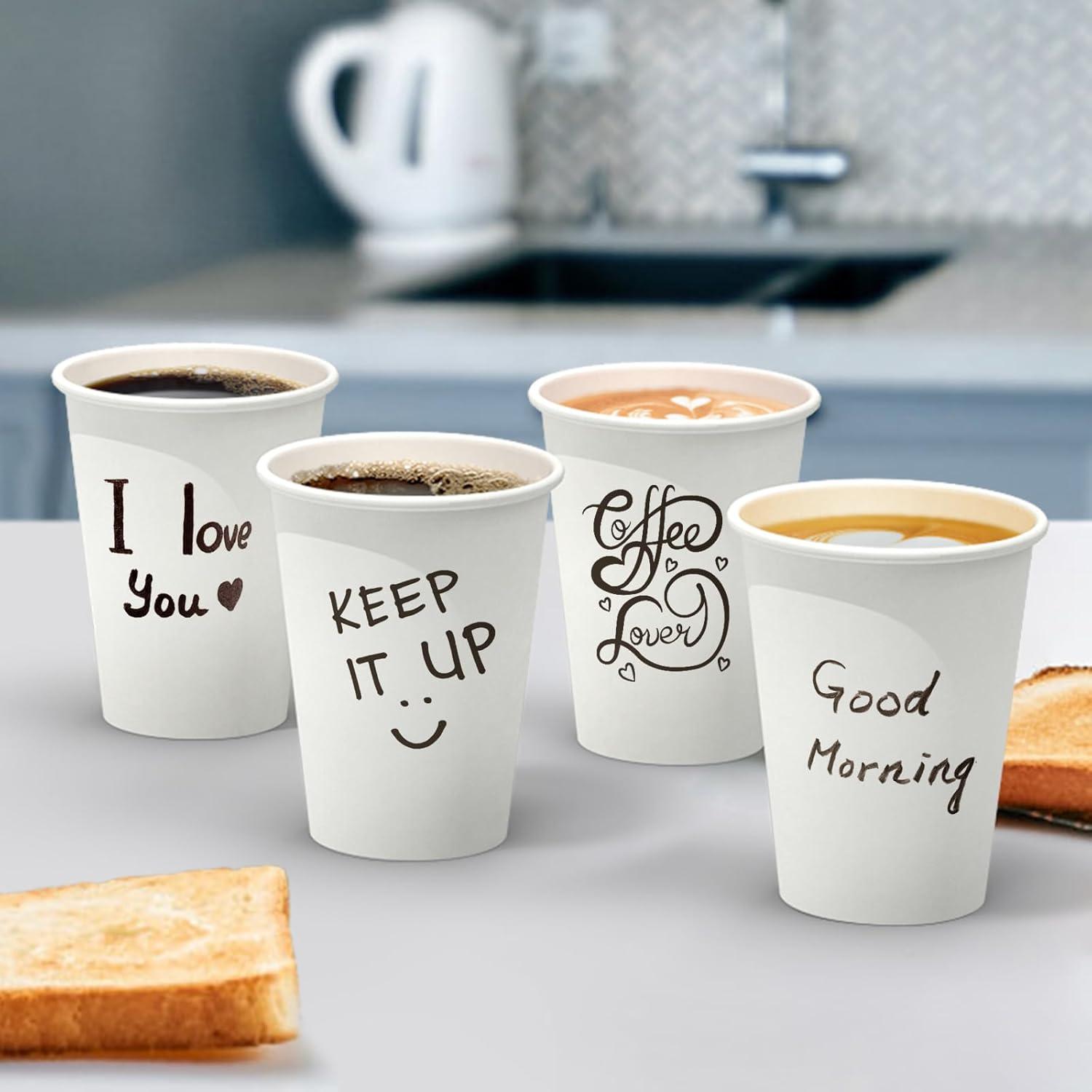 200 Count 12 oz Coffee Cups, Leak-Free Food Safe Paper Cups 12 oz, Disposable 12oz White Paper Cups for Cold and Hot Drinks(100)