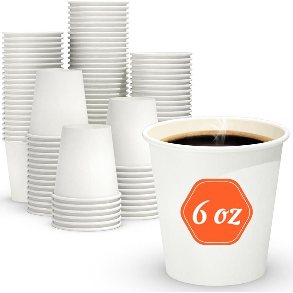 100 Count 4 oz Coffee Cups, Leak-Free Food Safe Paper Cups 4 oz, Disposable 4oz White Paper Cups for Cold and Hot Drinks(6 OZ)