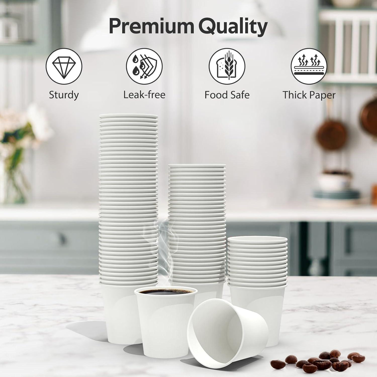 100 Count 4 oz Coffee Cups, Leak-Free Food Safe Paper Cups 4 oz, Disposable 4oz White Paper Cups for Cold and Hot Drinks(6 OZ)