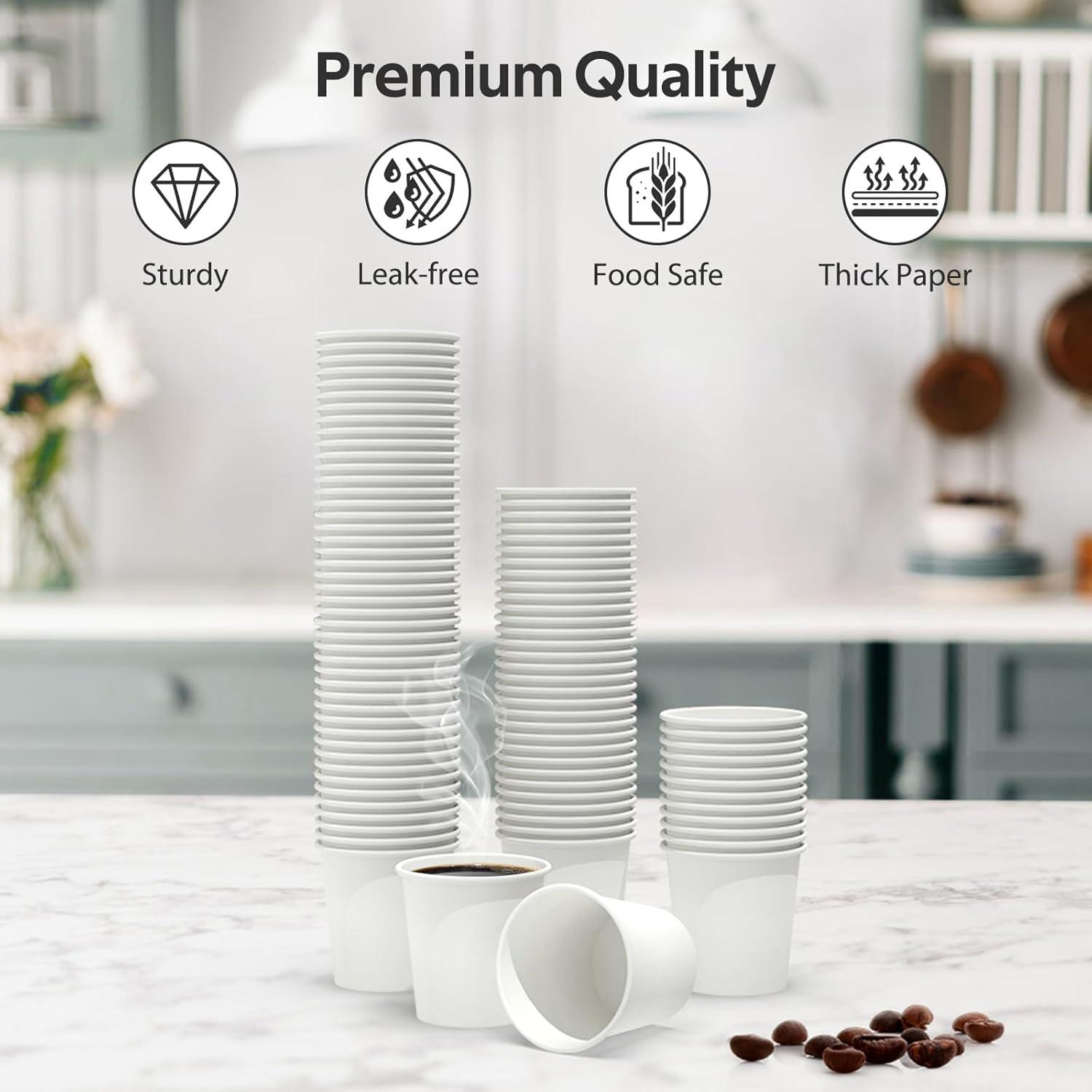 100 Count 4 oz Coffee Cups, Leak-Free Food Safe Paper Cups 4 oz, Disposable 4oz White Paper Cups for Cold and Hot Drinks(4 OZ)