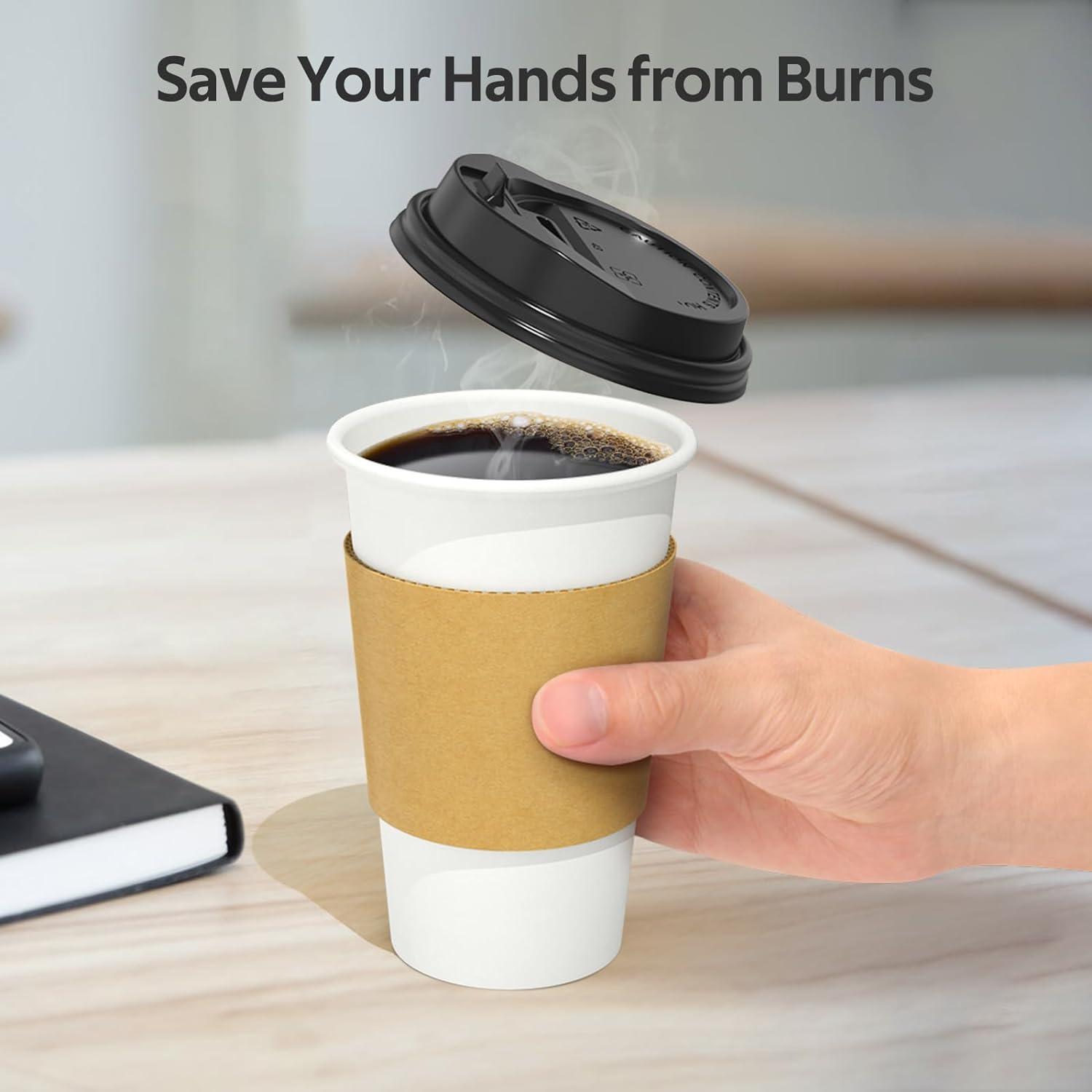 100 Pack 16 oz Disposable Coffee Cups with Lids and Sleeves, Sturdy Thick Paper & Leak-free Insulated to Go Paper Hot Coffee Cups for Hot & Cold Beverage(16 oz)