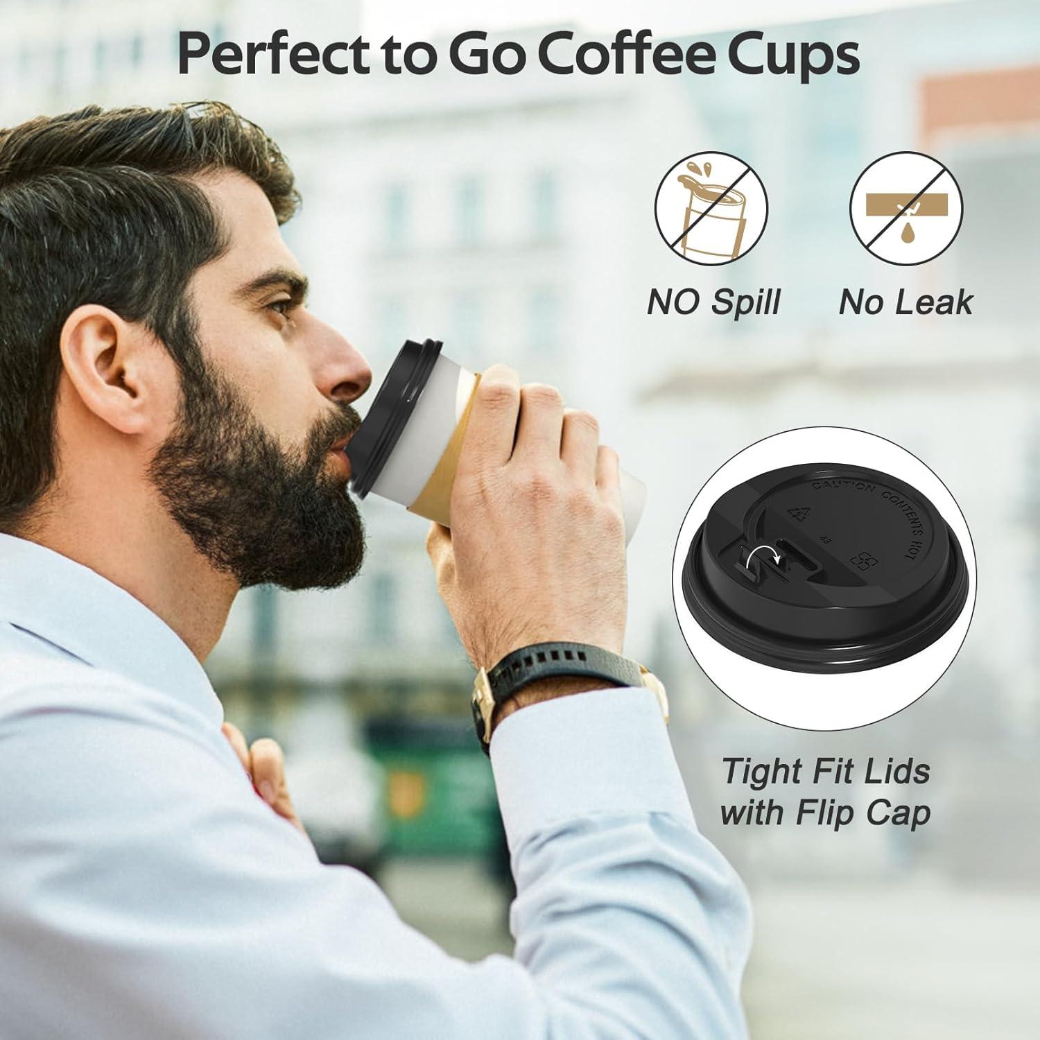 100 Pack 16 oz Disposable Coffee Cups with Lids and Sleeves, Sturdy Thick Paper & Leak-free Insulated to Go Paper Hot Coffee Cups for Hot & Cold Beverage(16 oz)